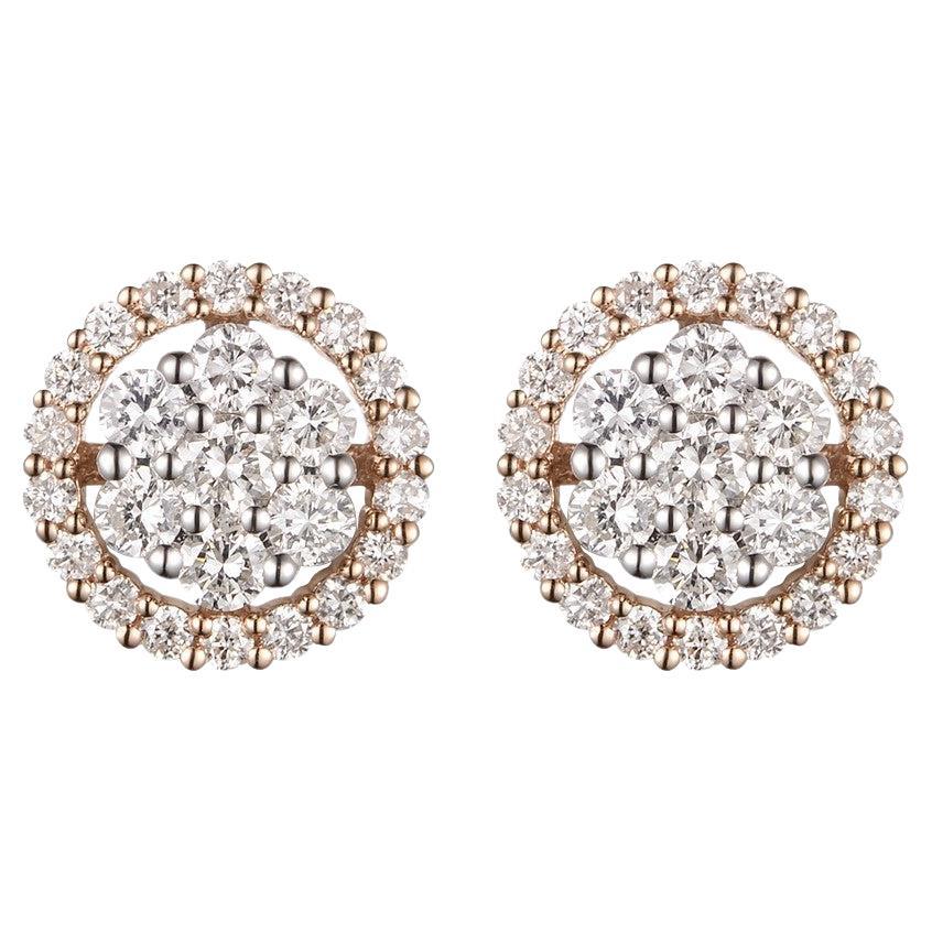 0.85 carat Diamond Cluster Earring with Diamond Halo Jacket in 18 Karat Gold For Sale