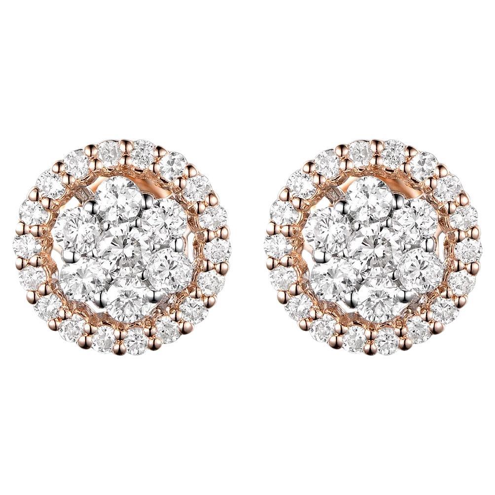 Diamond Cluster Earring with Diamond Halo Jacket in 18 Karat Rose and White Gold For Sale