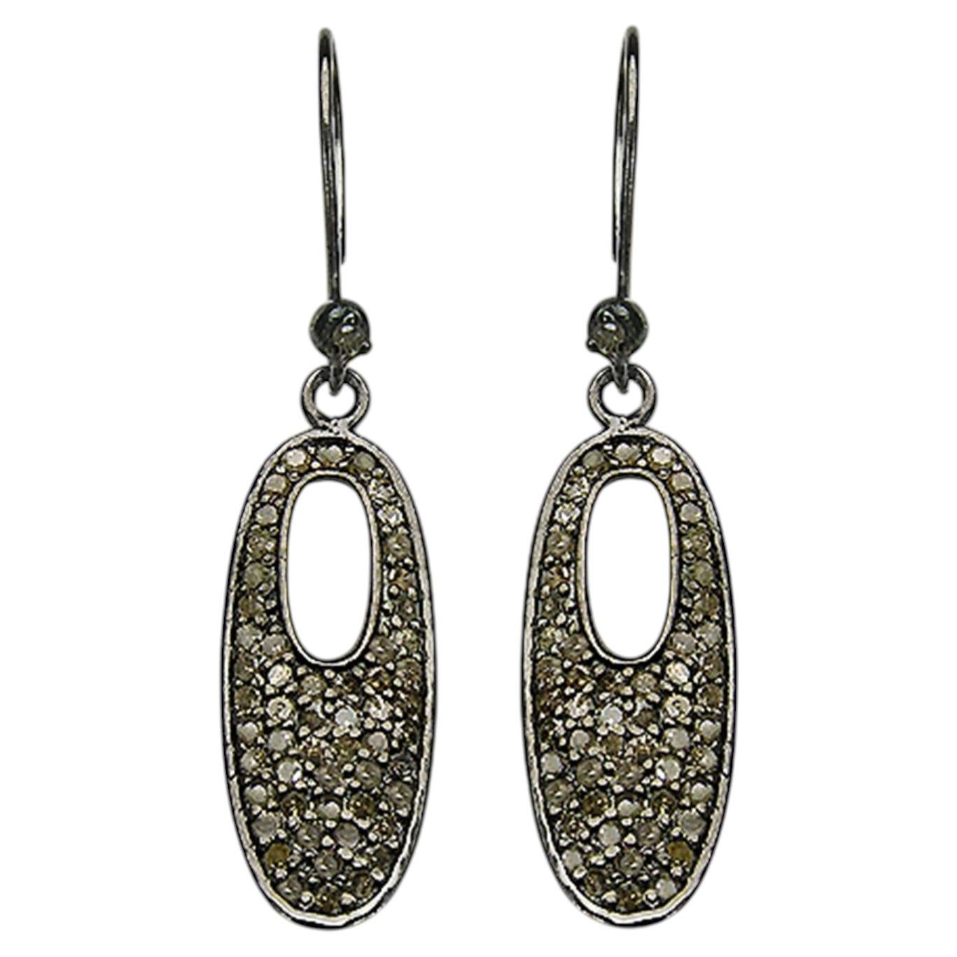 Diamond Cluster Earrings 1.32 Carats Sterling Silver For Sale