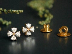 Diamond Cluster Earrings 14k Gold Clover Leaf Bridal Earring Wedding Gift Charm.