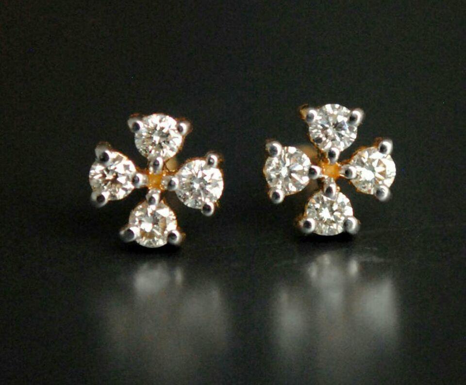 Art Deco Diamond Cluster Earrings 14k Gold Clover Leaf Bridal Earring Wedding Gift Charm. For Sale