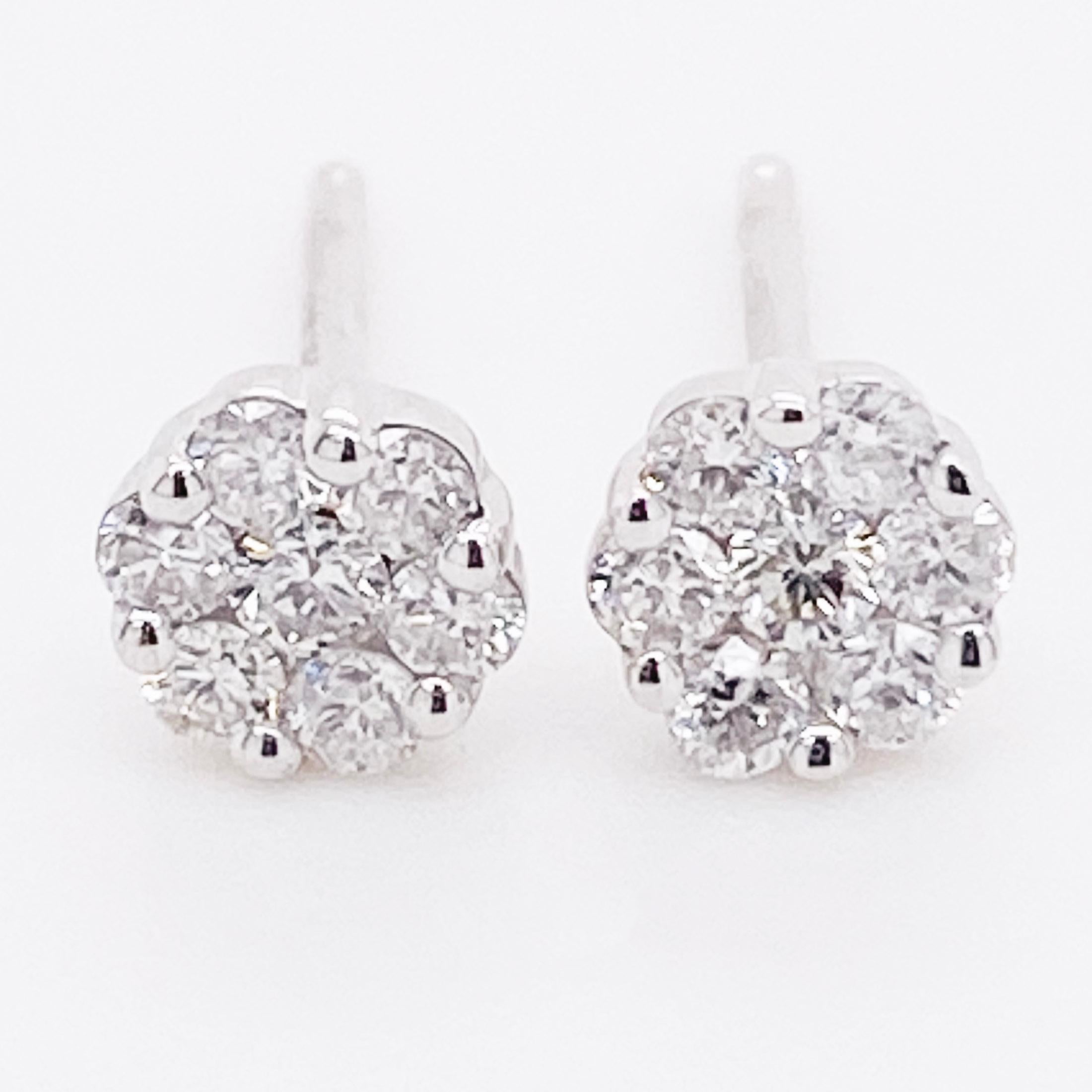 Modern Diamond Cluster Earrings, White Gold Diamond Stud Earrings, Dainty Earrings For Sale