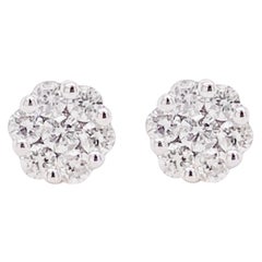 Pendientes de racimo de diamantes, Pendientes de oro blanco con diamantes, Pendientes delicados