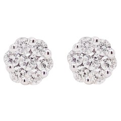 Boucles d'oreilles grappe de diamants, clous d'oreilles en or blanc et diamants, boucles d'oreilles fantaisie