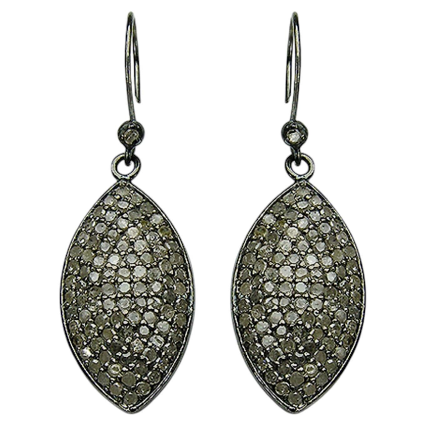 Diamond Cluster Earrings 2.8 Carats Sterling Silver For Sale