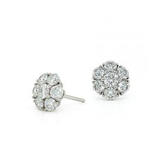 Platinum Diamond Flower Cluster Stud Earrings