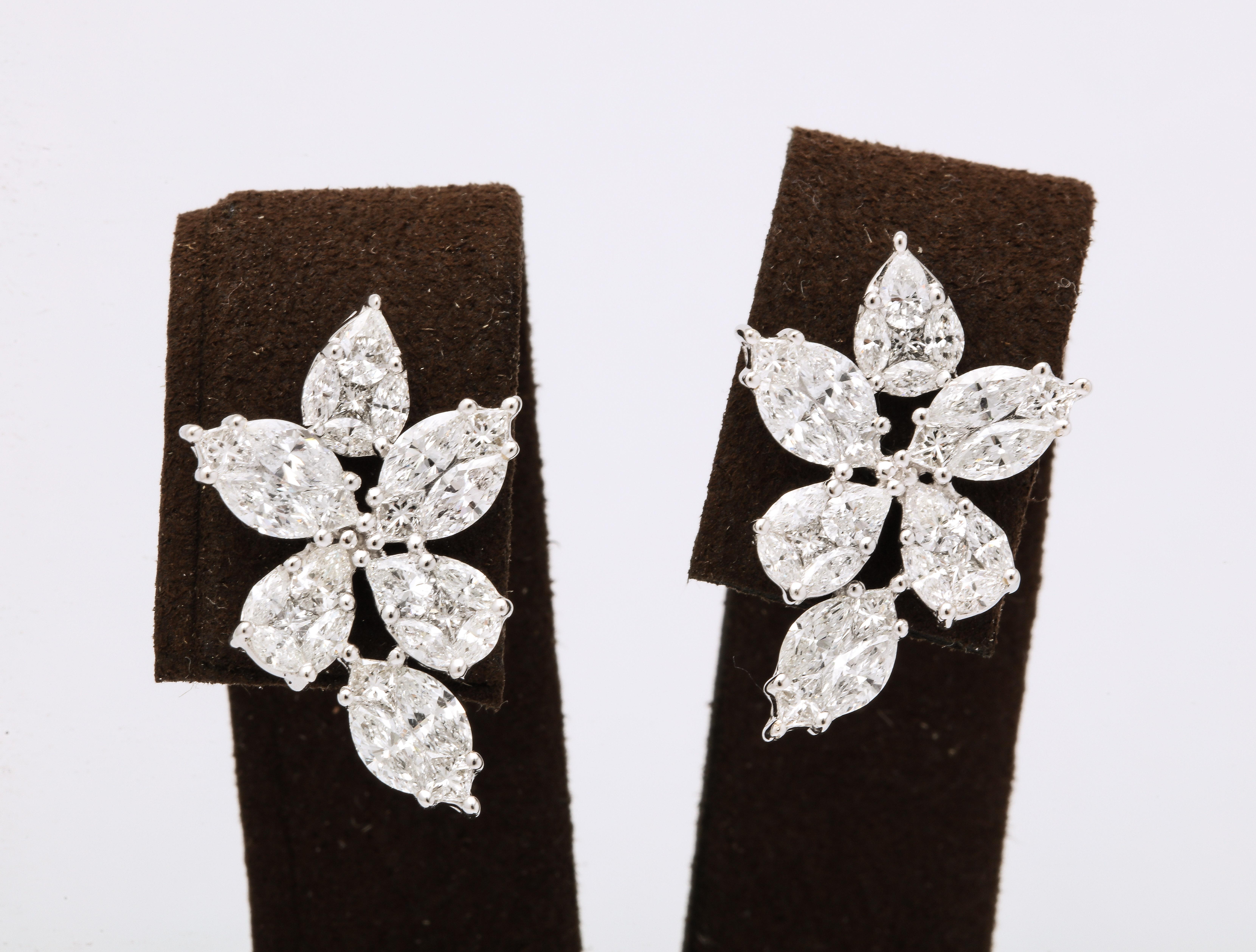 Marquise Cut Diamond Cluster Earrings  For Sale