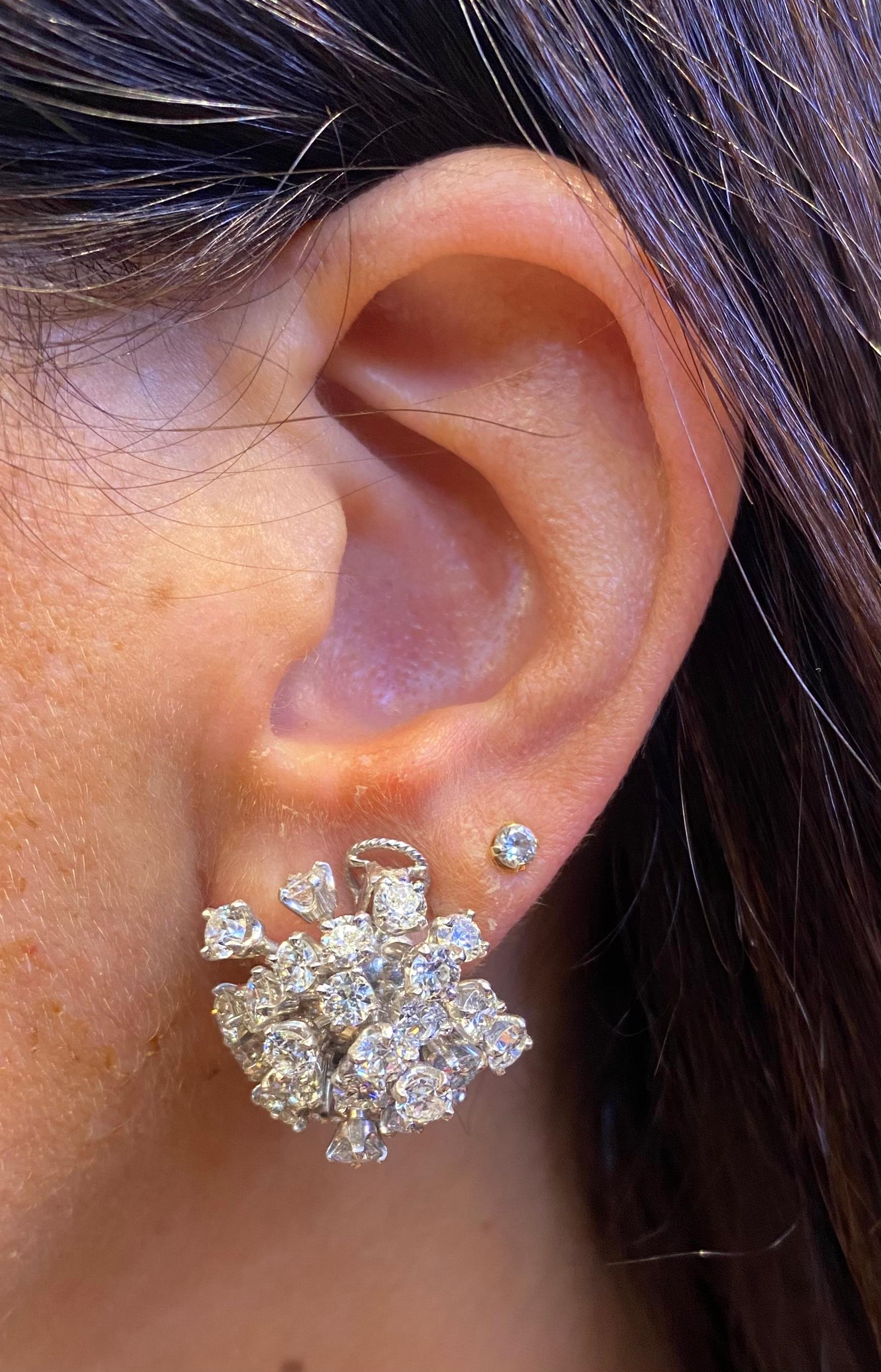 Round Cut Diamond Cluster Earrings  For Sale