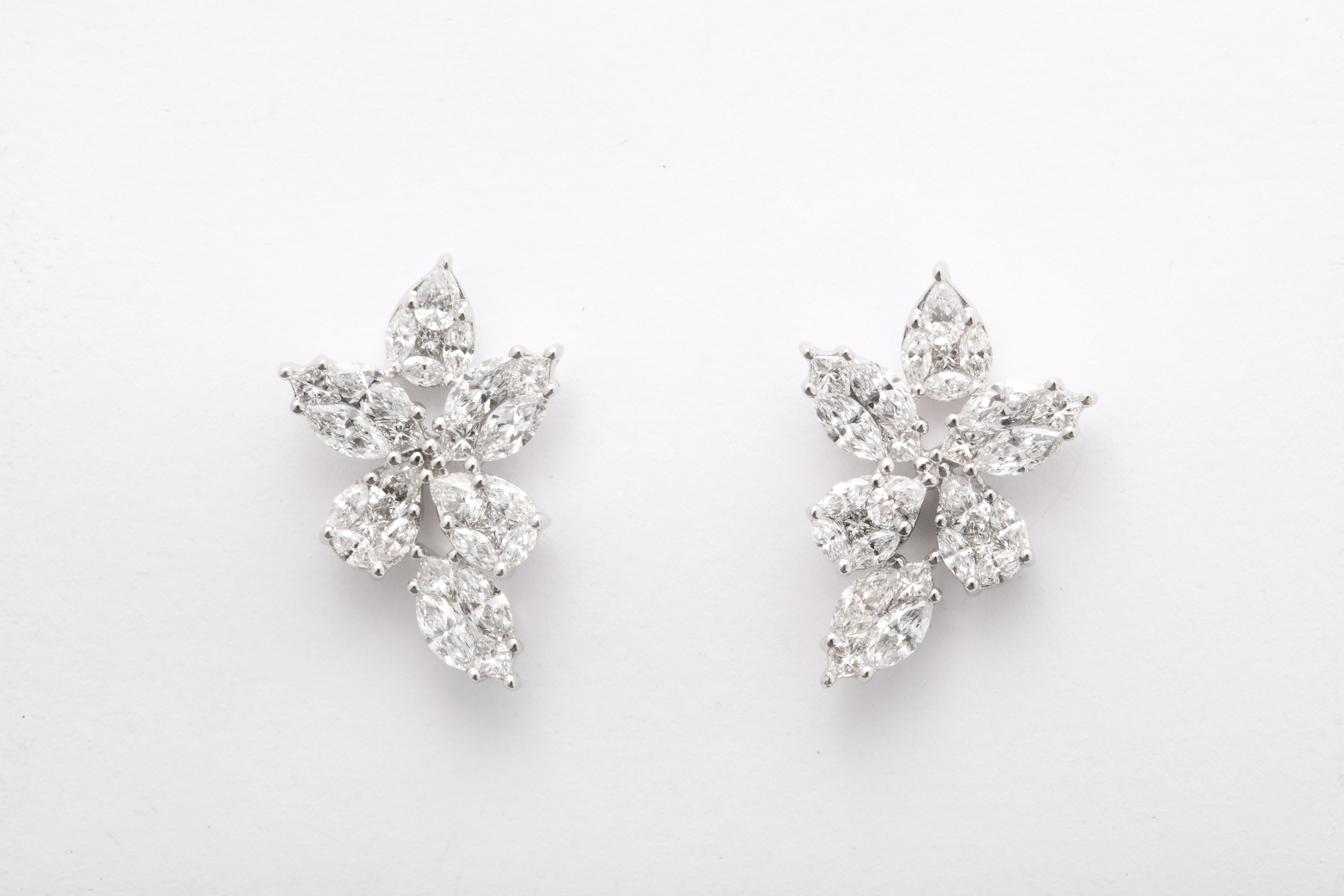 Diamond Cluster Earrings  In New Condition For Sale In New York, NY