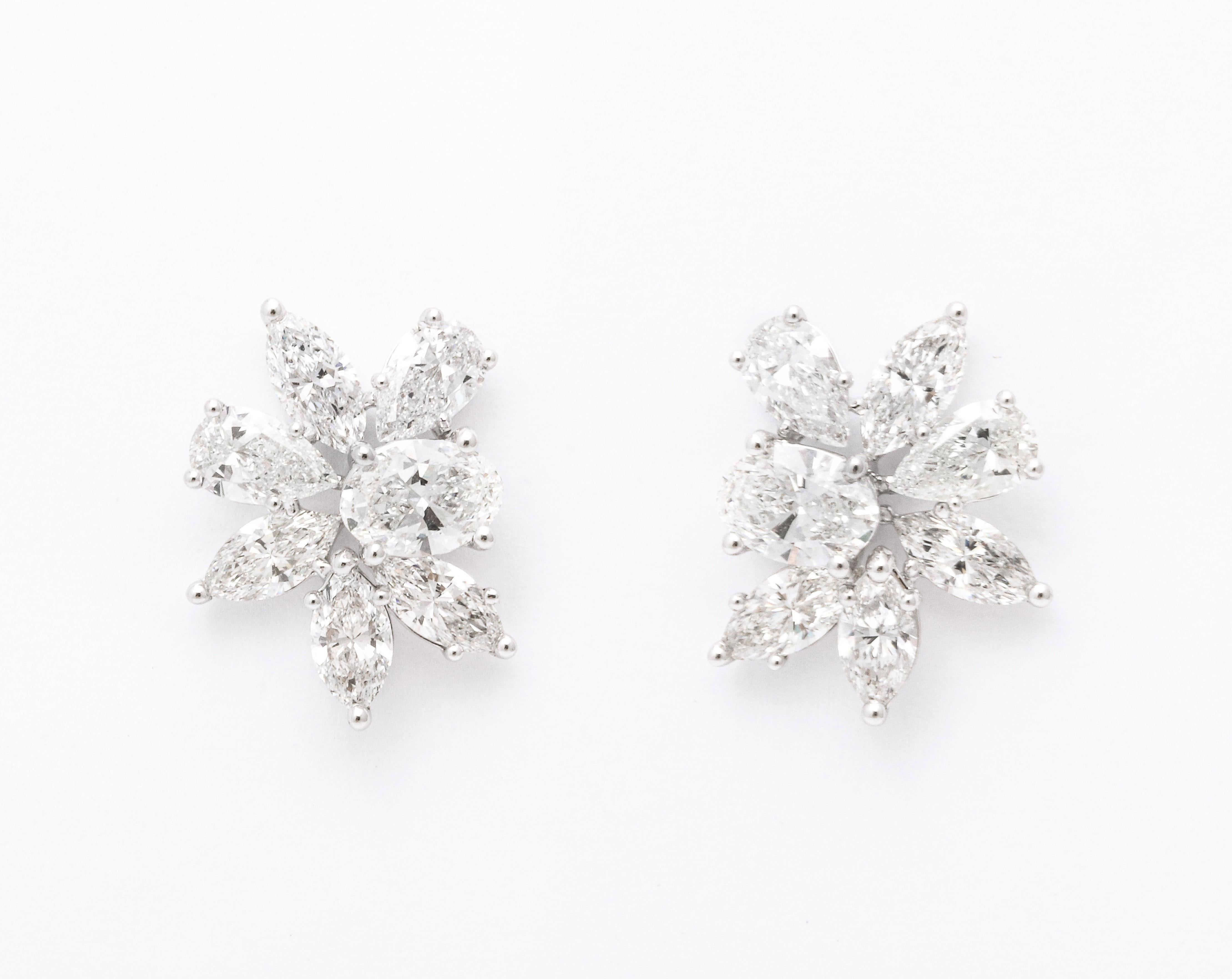 Diamond Cluster Earrings  In New Condition For Sale In New York, NY
