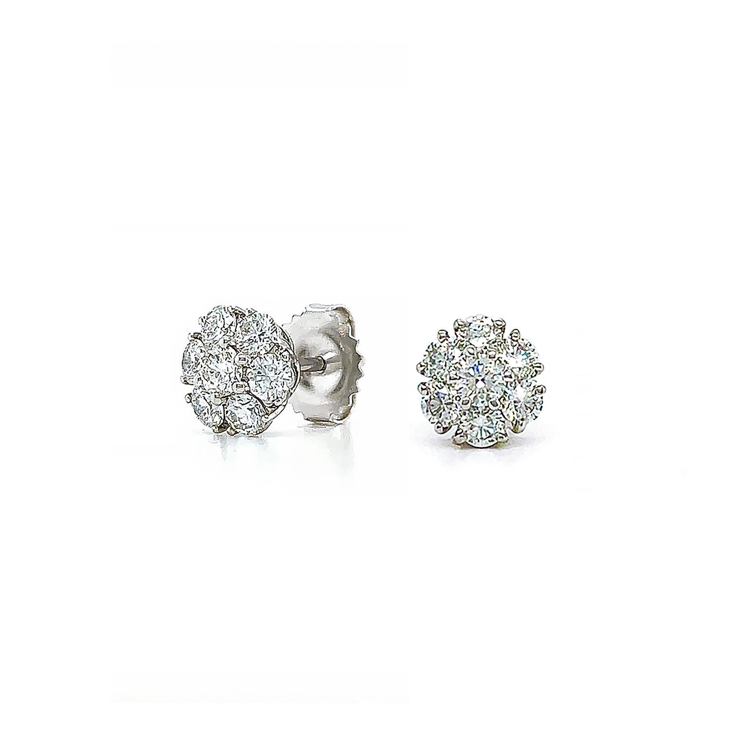 Women's Diamond Cluster Platinum Stud Earrings