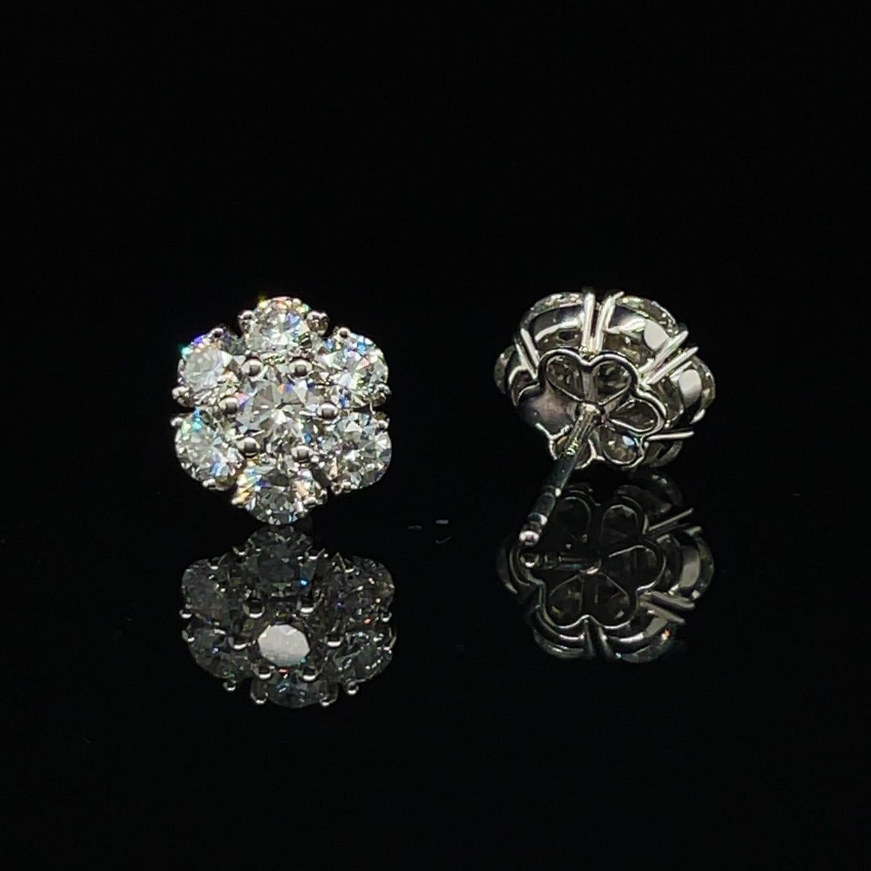 Women's or Men's Platinum Diamond Flower Cluster Stud Earrings For Sale