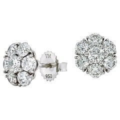 Platinum Diamond Flower Cluster Stud Earrings