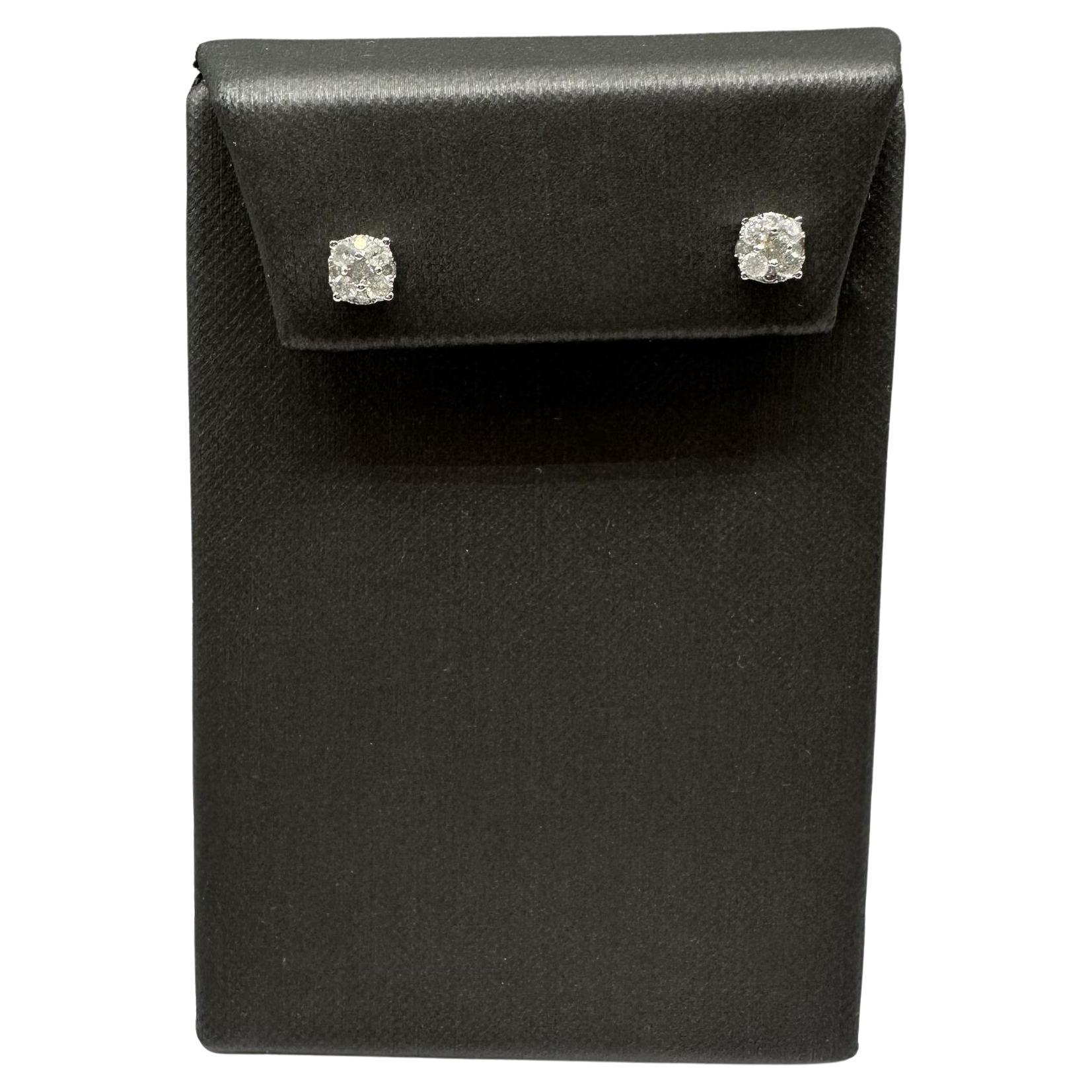 Diamond Cluster Earrings in 10kt White Gold – 0.50ctw, New For Sale