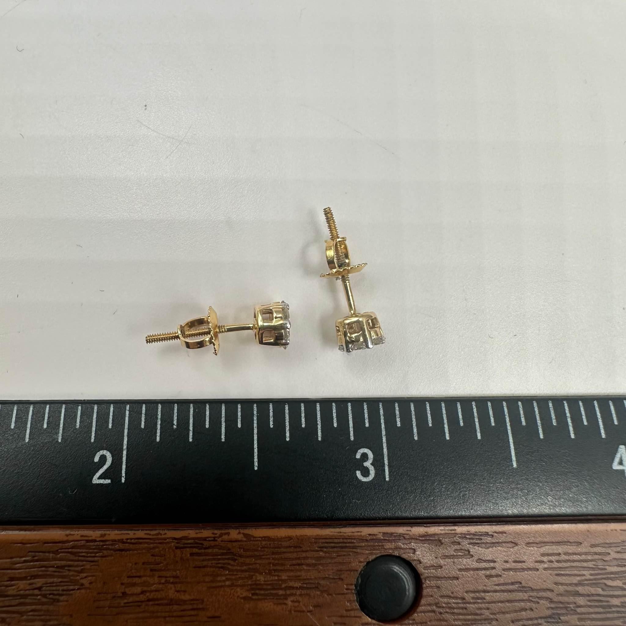 Women's or Men's Diamond Cluster Earrings in 10kt Yellow Gold - 0.24ctw IJ SI1-I1 Diamonds, 4.8mm For Sale