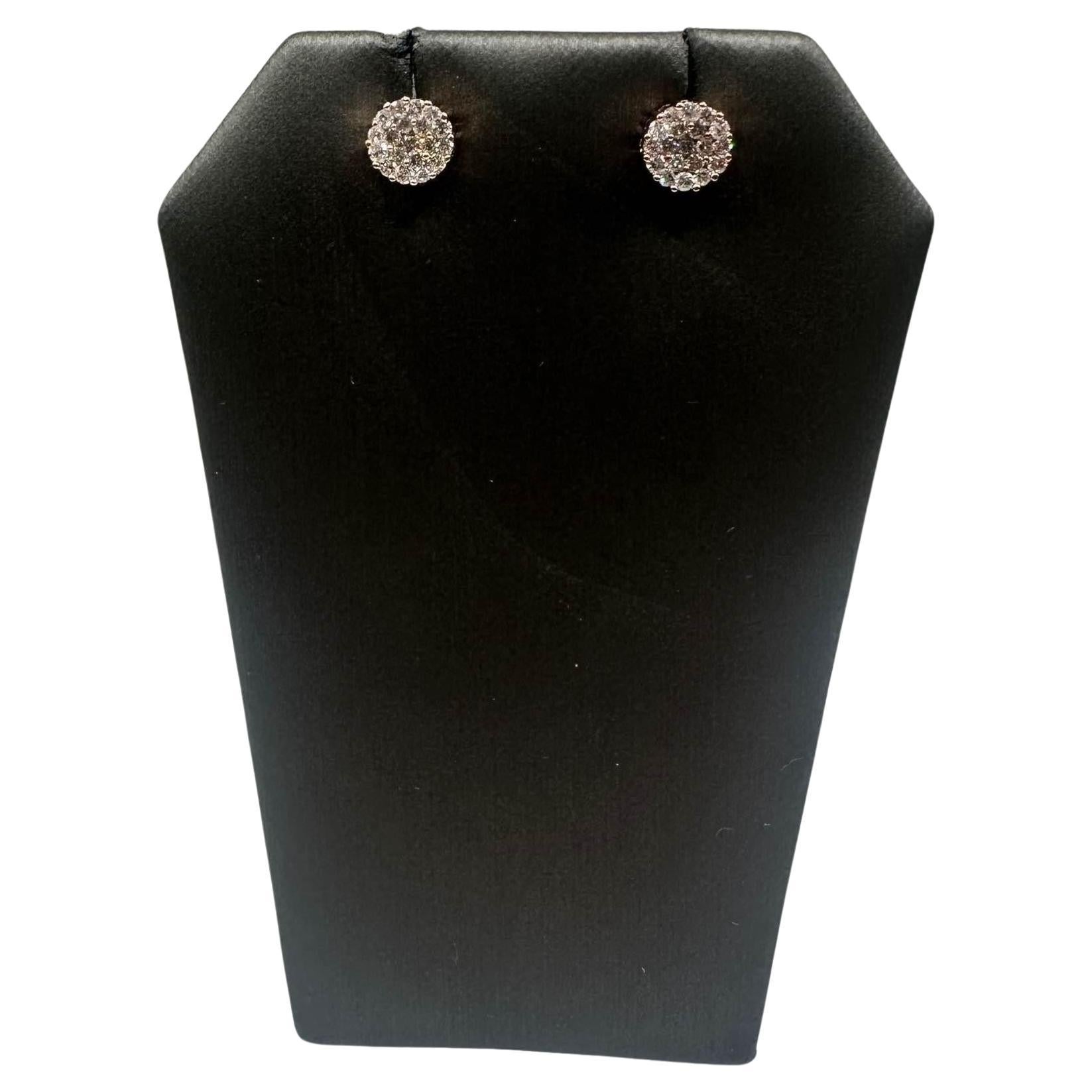 Diamond Cluster Earrings in 14kt Rose Gold - 0.60ctw GH I1 Round Diamonds, 1.8g For Sale