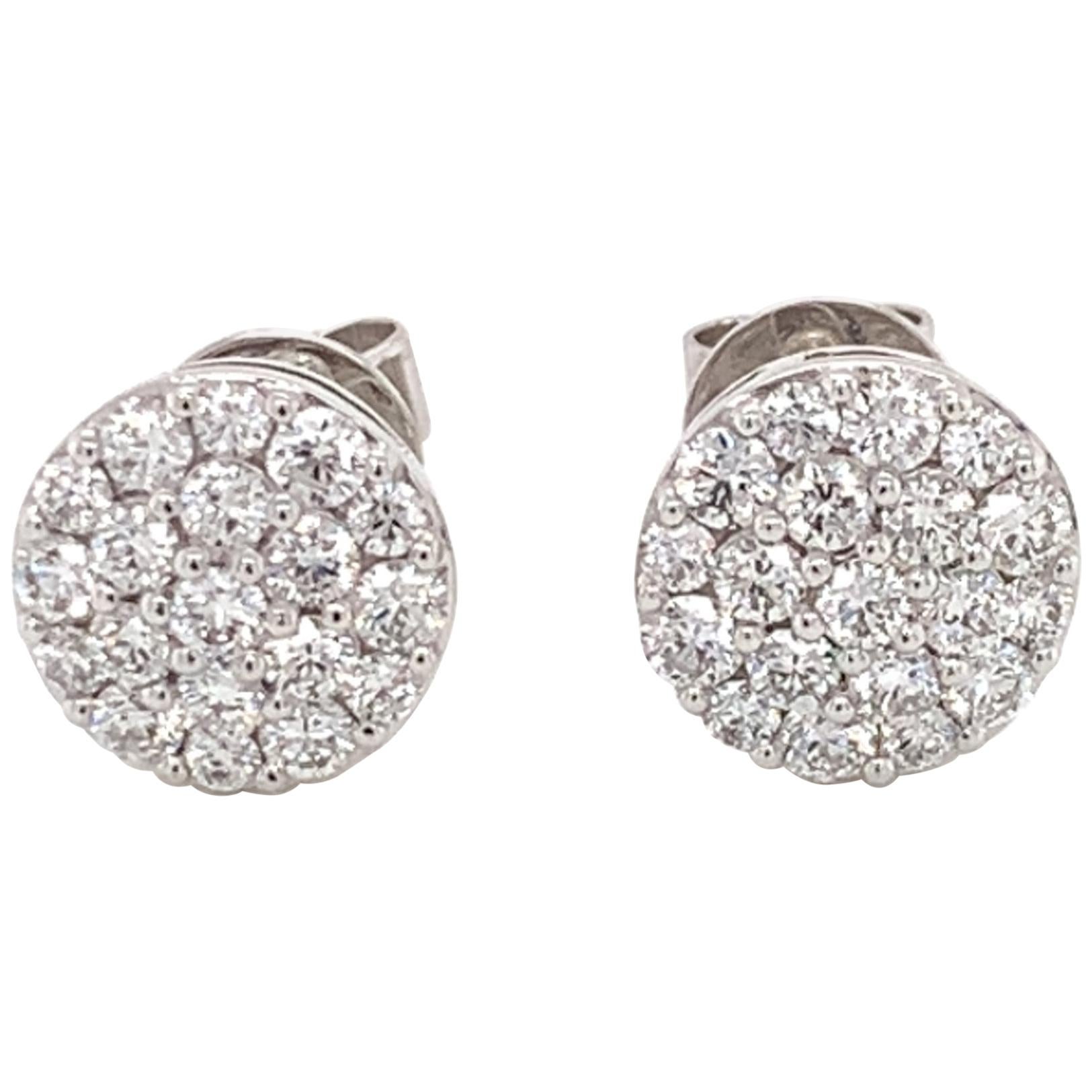 Diamond Cluster Earrings on 18 Karat White Gold