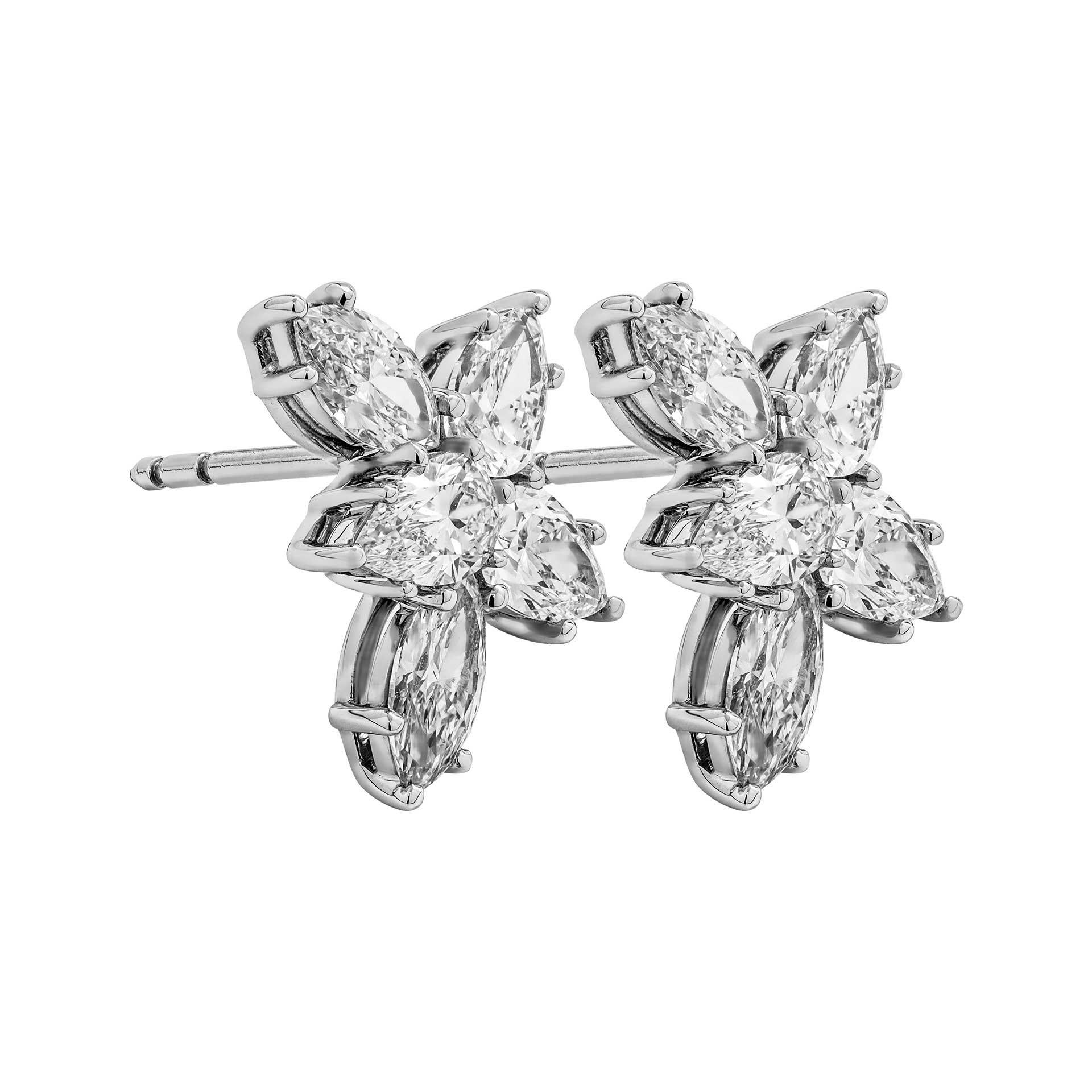 Pear Cut Diamond Cluster Earrings on Platinum For Sale