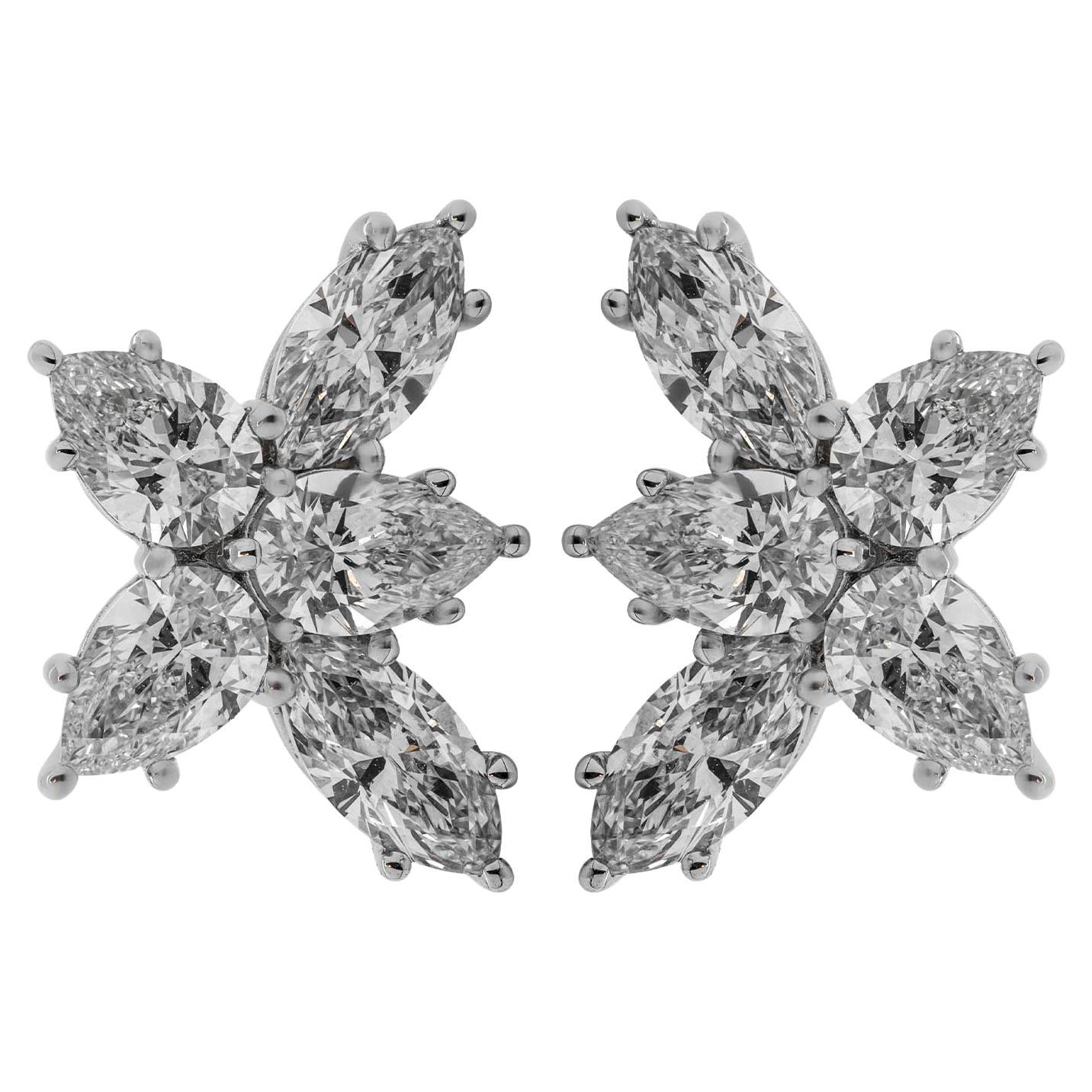 Diamond Cluster Earrings on Platinum For Sale