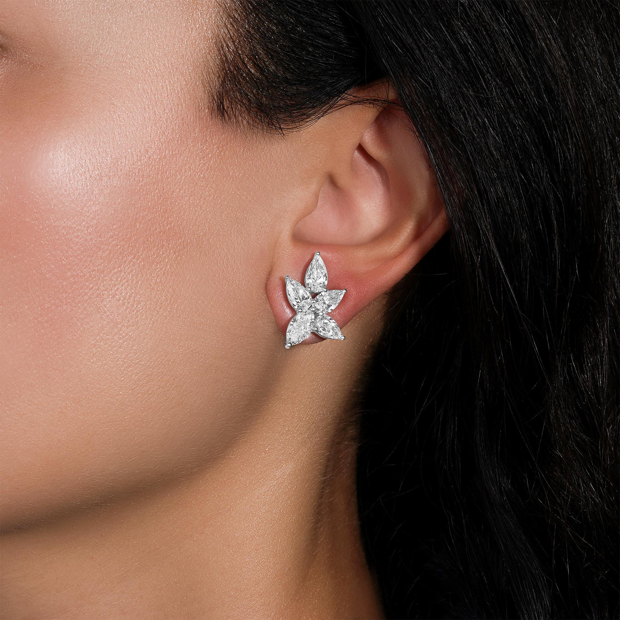 Contemporary Diamond Cluster Earrings Pear and Marquise 5.8 Carats 18K White Gold For Sale
