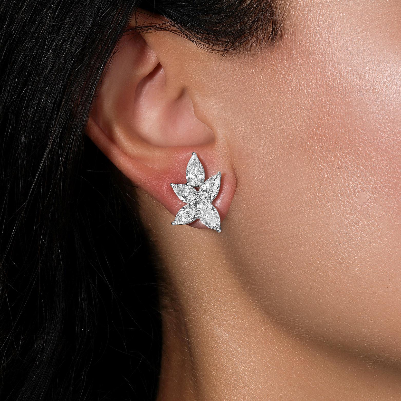 Pear Cut Diamond Cluster Earrings Pear and Marquise 5.8 Carats 18K White Gold For Sale