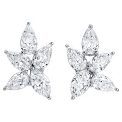 Boucles d'oreilles grappe de diamants poire et marquise 5,8 carats en or blanc 18 carats