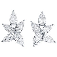 Diamant-Cluster-Ohrringe mit Birnen- und Marquise-Diamant 5.8 Karat 18K Weißgold