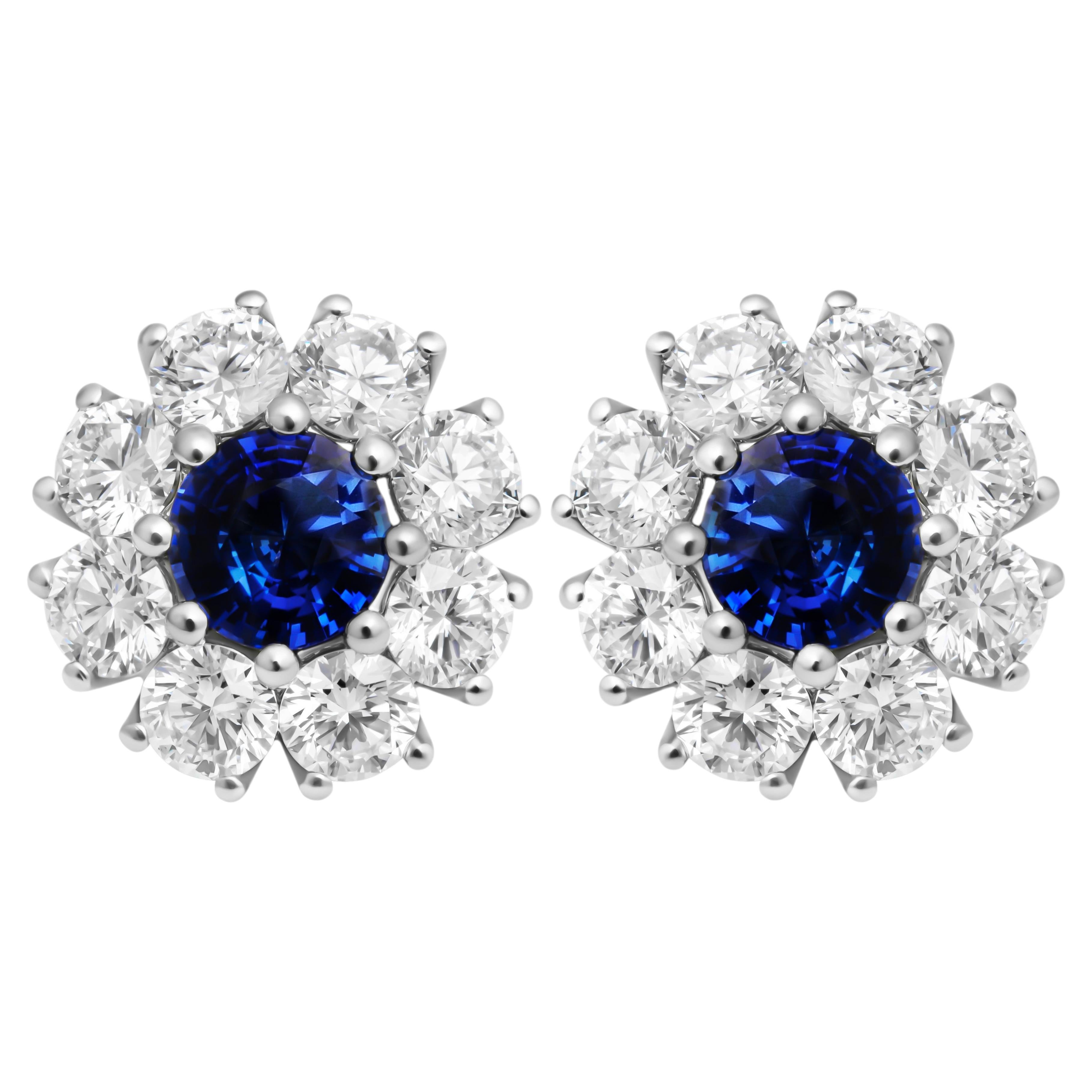 Diamant-Cluster-Ohrringe mit Saphiren