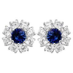 Boucles d'oreilles grappe de diamants avec saphirs
