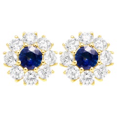 Diamond Cluster Earrings with Sapphires