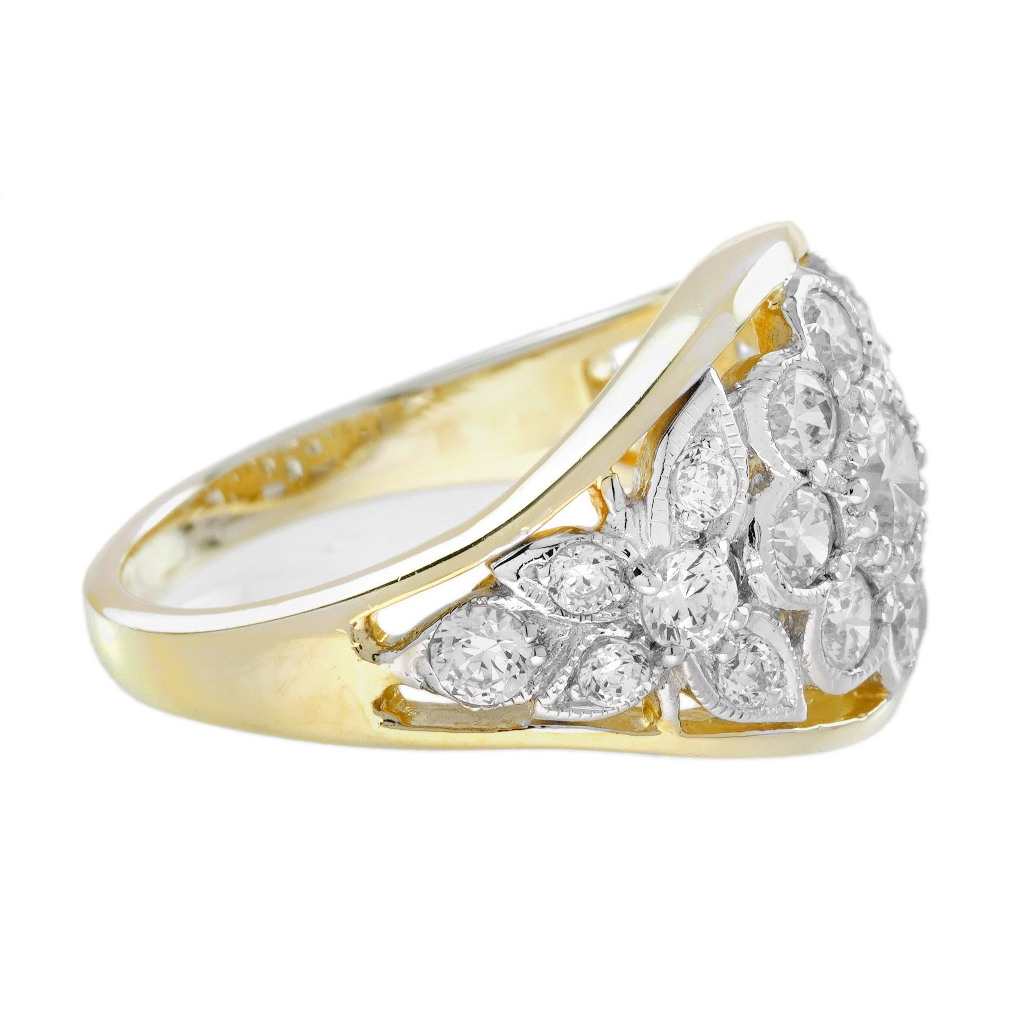 Bague dôme de style floral édouardien en or bicolore avec grappes de diamants Neuf - En vente à Oakton, VA
