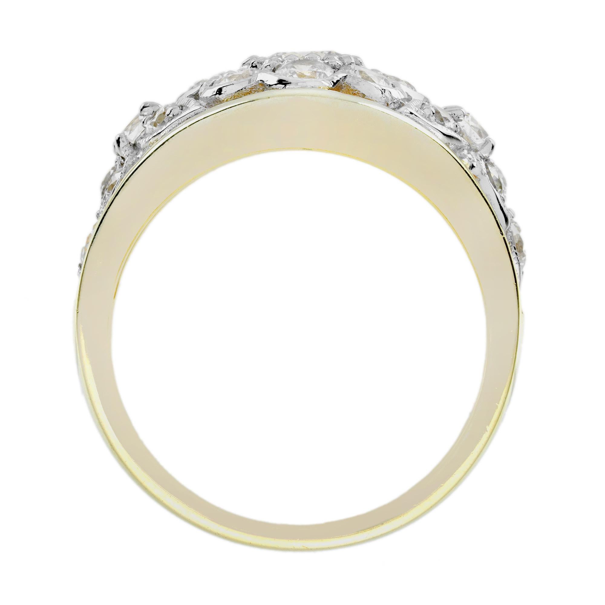 Bague dôme de style floral édouardien en or bicolore avec grappes de diamants en vente 1