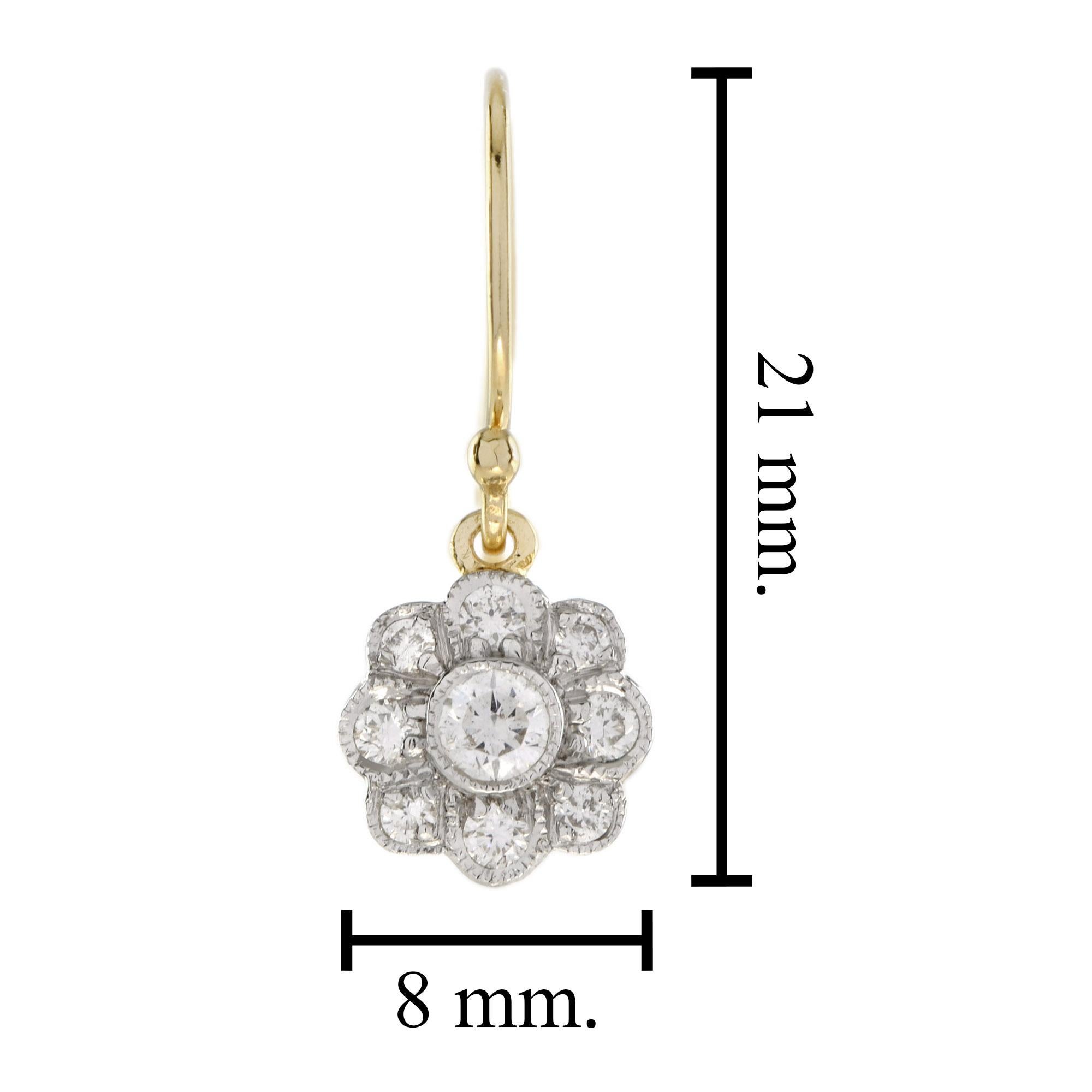 Orecchini a goccia con cluster di diamanti in stile edoardiano in oro giallo 14K In condizioni Nuovo in vendita a Bangkok, TH