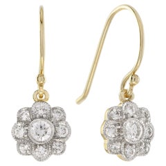 Orecchini a goccia con cluster di diamanti in stile edoardiano in oro giallo 14K
