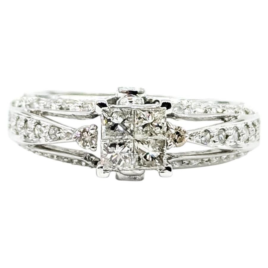 Diamond Cluster Engagement Ring in 14k White Gold