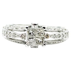 Diamond Cluster Engagement Ring in 14k White Gold