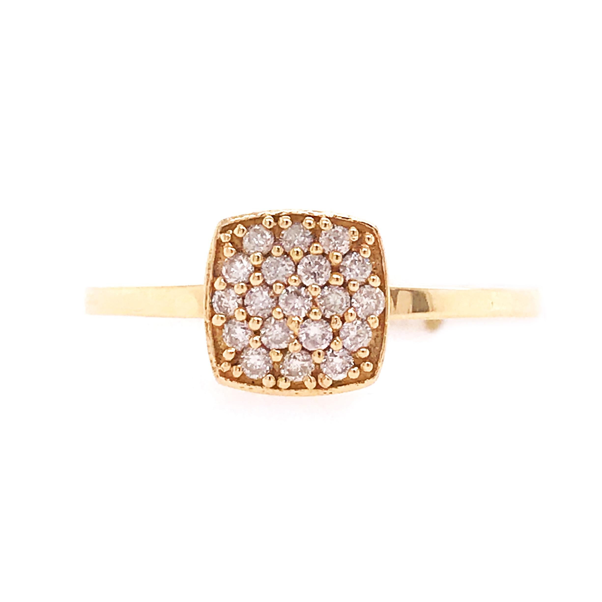 Contemporary Diamond Pave Ring with .20 Carat Diamond Weight in 14 Karat Yellow Gold, Cushion
