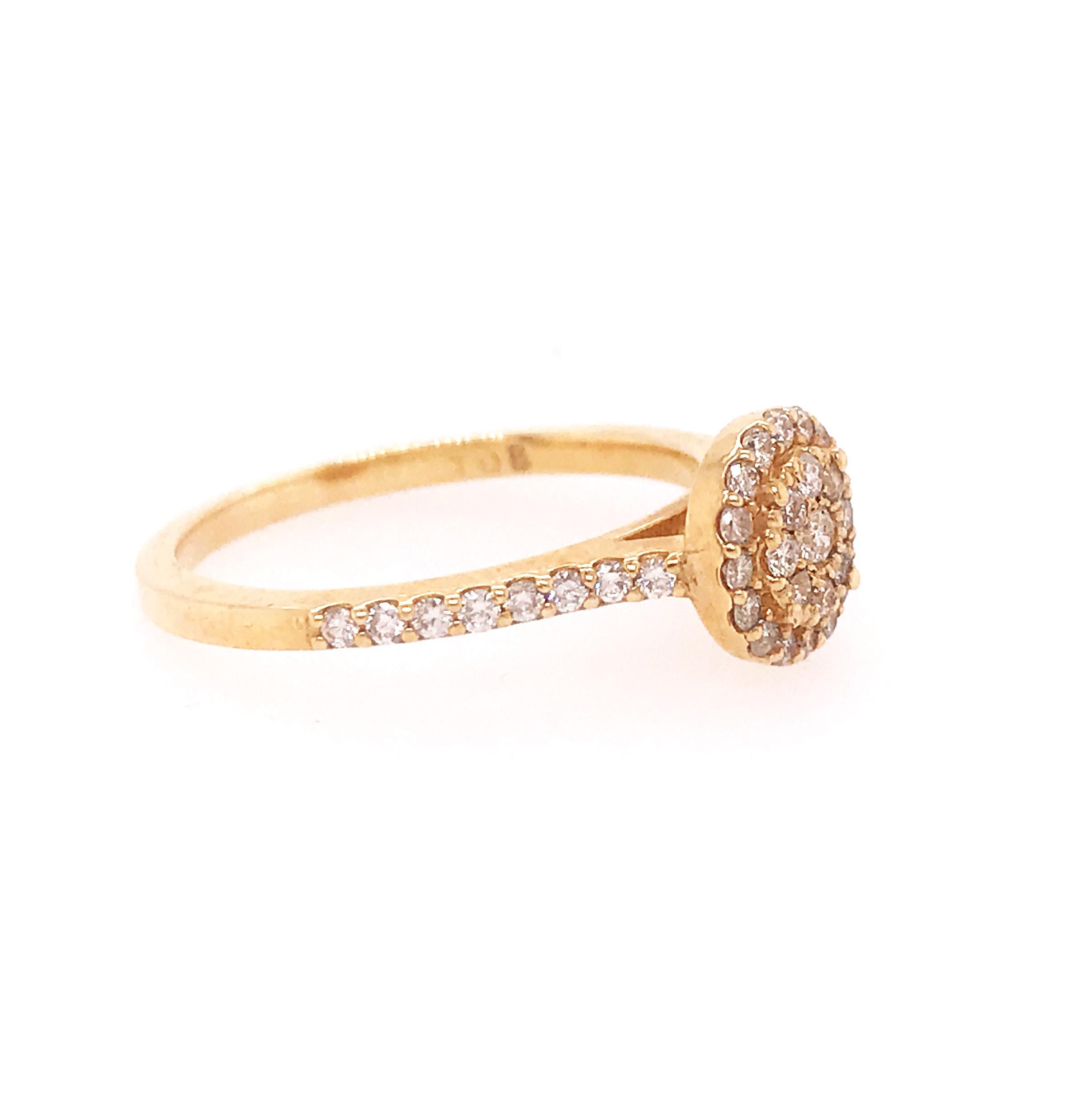 Round Cut Diamond Cluster Ring with Half Carat '0.50 Carat' Diamonds in 14 Karat Gold For Sale