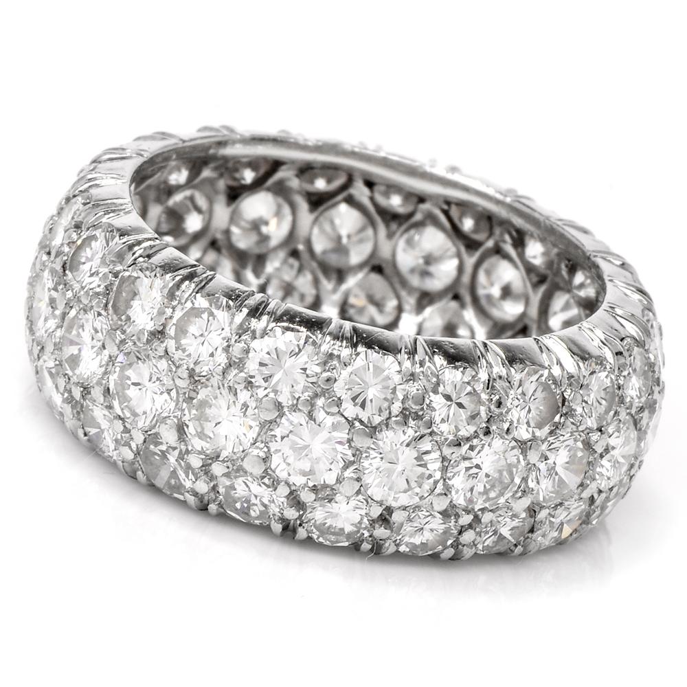 Diamond Cluster Eternity Platinum Band Ring In Excellent Condition In Miami, FL