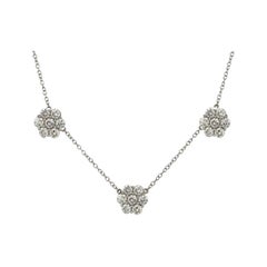 Diamond Cluster Floral Necklace 4.02 Carat 18 Karat White Gold