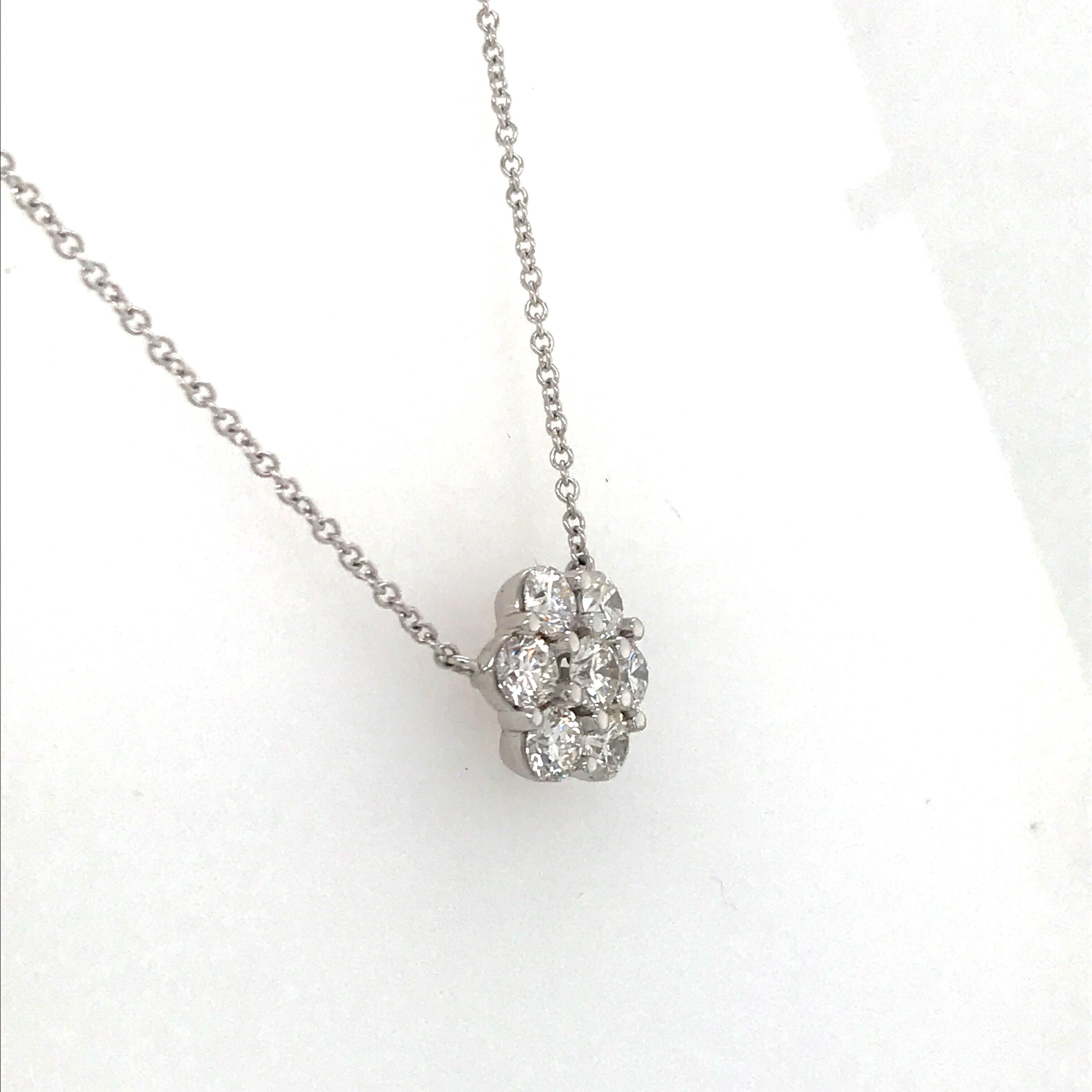 Diamond Cluster Floral Necklace 4.02 Carat 18 Karat White Gold In New Condition In New York, NY