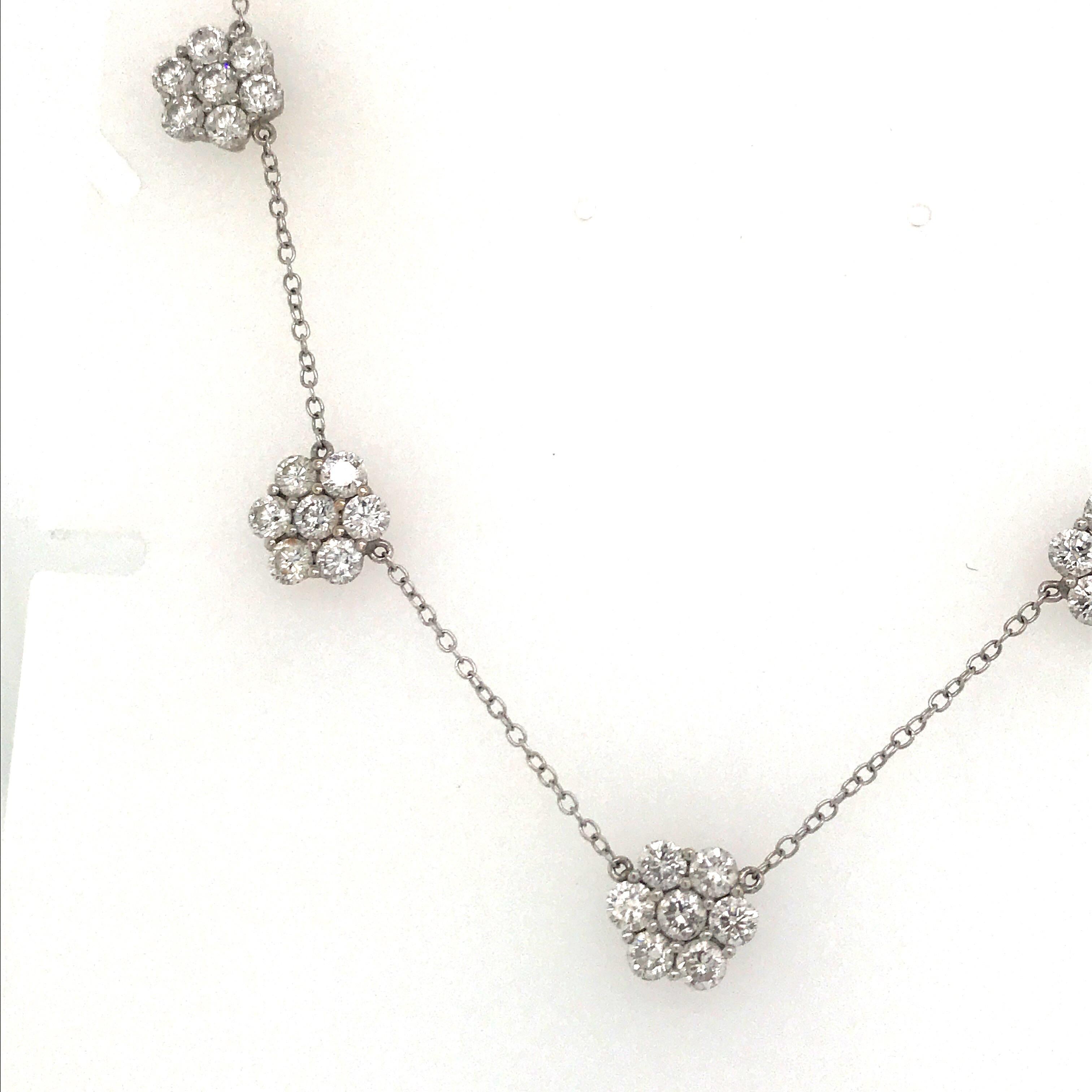 Contemporary Diamond Cluster Floral Necklace 5.25 Carat 18K White Gold 
