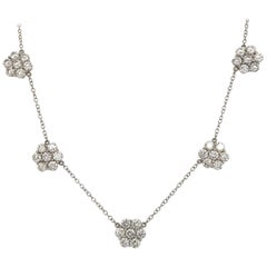 Diamond Cluster Floral Necklace 5.25 Carat 18K White Gold 