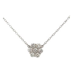 Diamond Cluster Floral Pendant Necklace 0.79 Carat 18 Karat White Gold