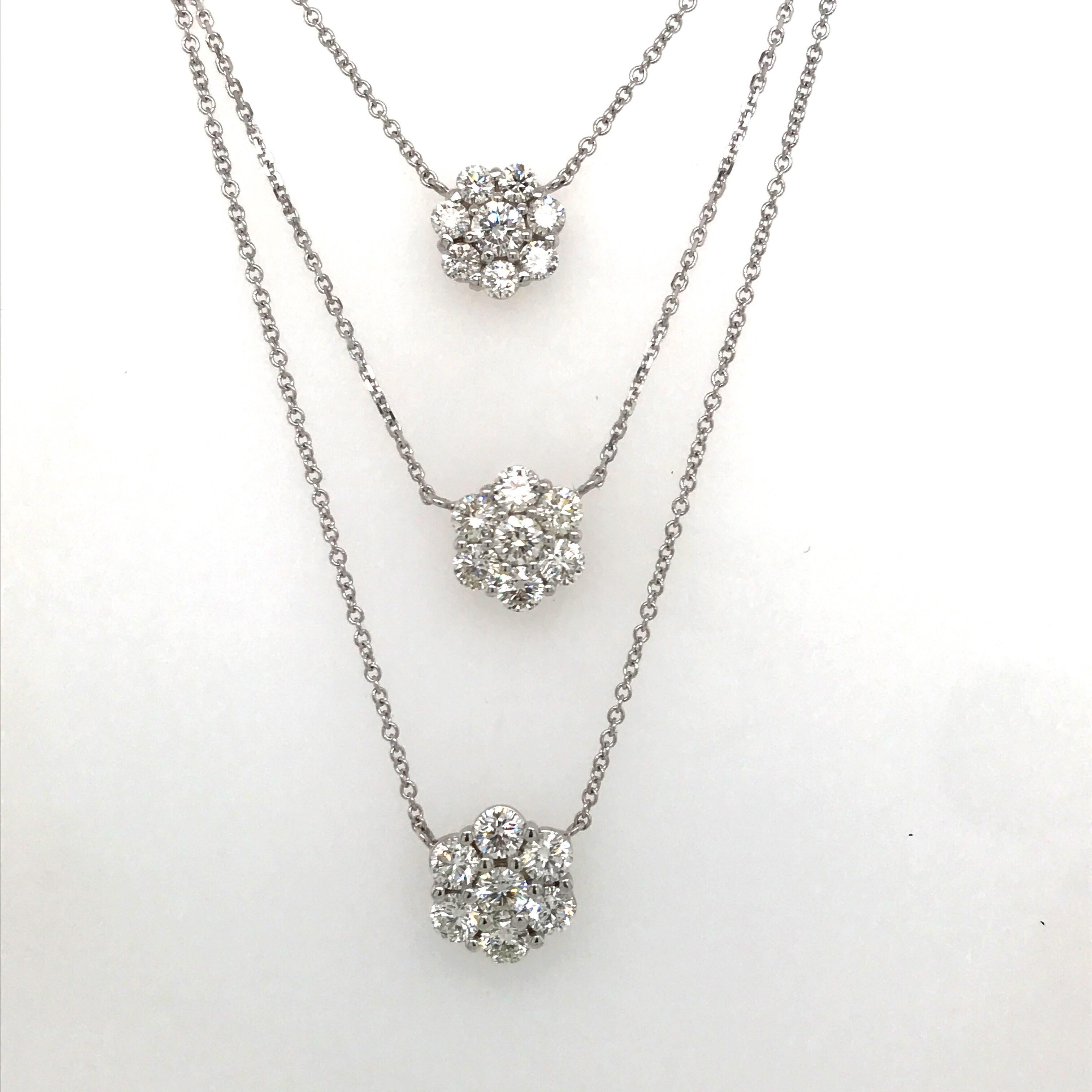 Contemporary Diamond Cluster Floral Pendant Necklace 0.79 Carat 18 Karat White Gold