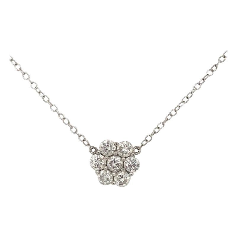 Diamond Cluster Floral Pendant Necklace 1.33 Carat 18 Karat White Gold