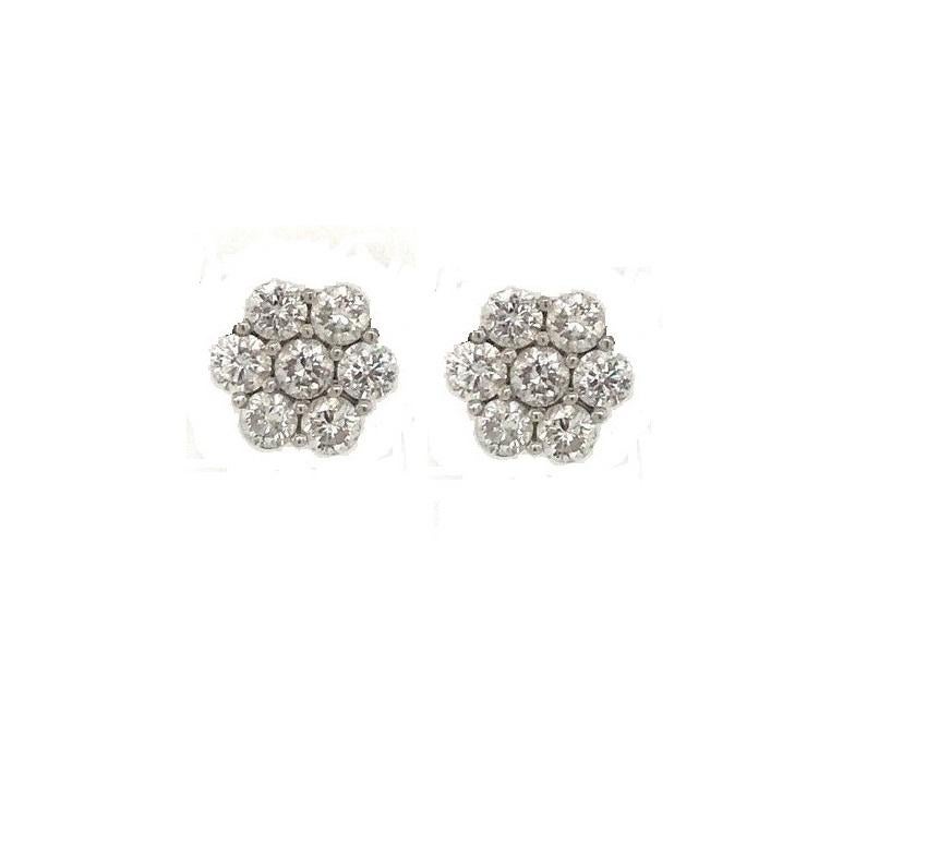 Diamond Cluster Floral Pendant Necklace 1.33 Carat 18 Karat White Gold 1