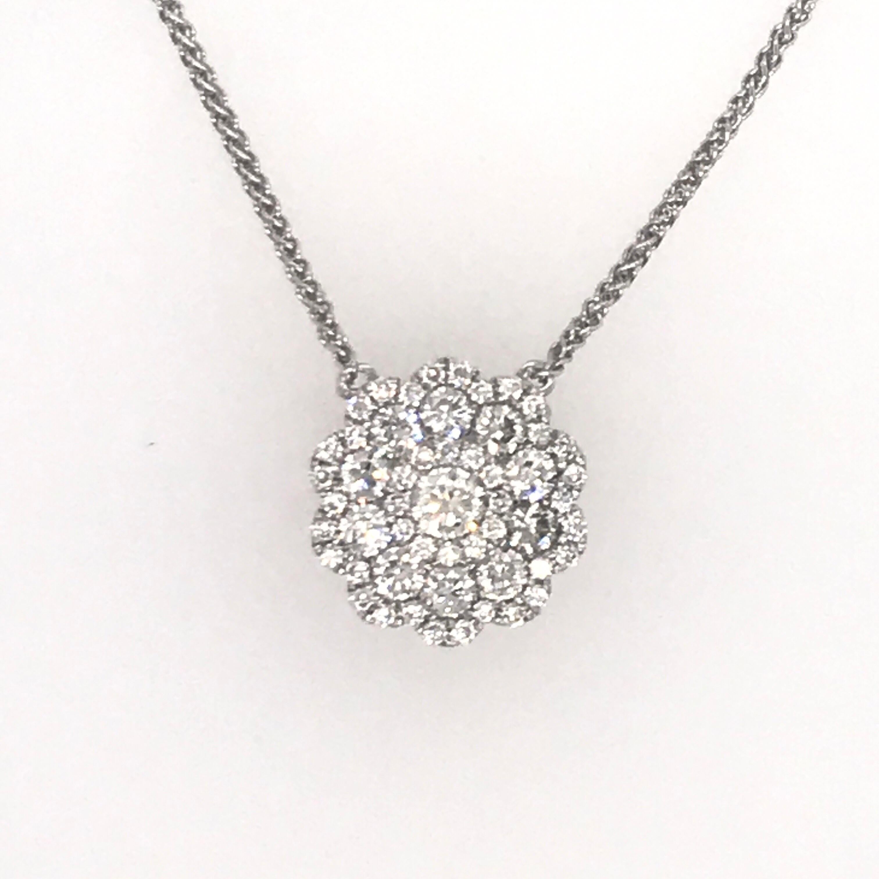 Contemporary Diamond Cluster Floral Pendant Necklace 0.62 Carats 18K For Sale