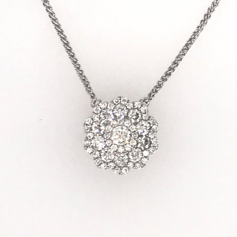 Diamond Cluster Floral Pendant Necklace 0.62 Carats 18K For Sale at 1stDibs