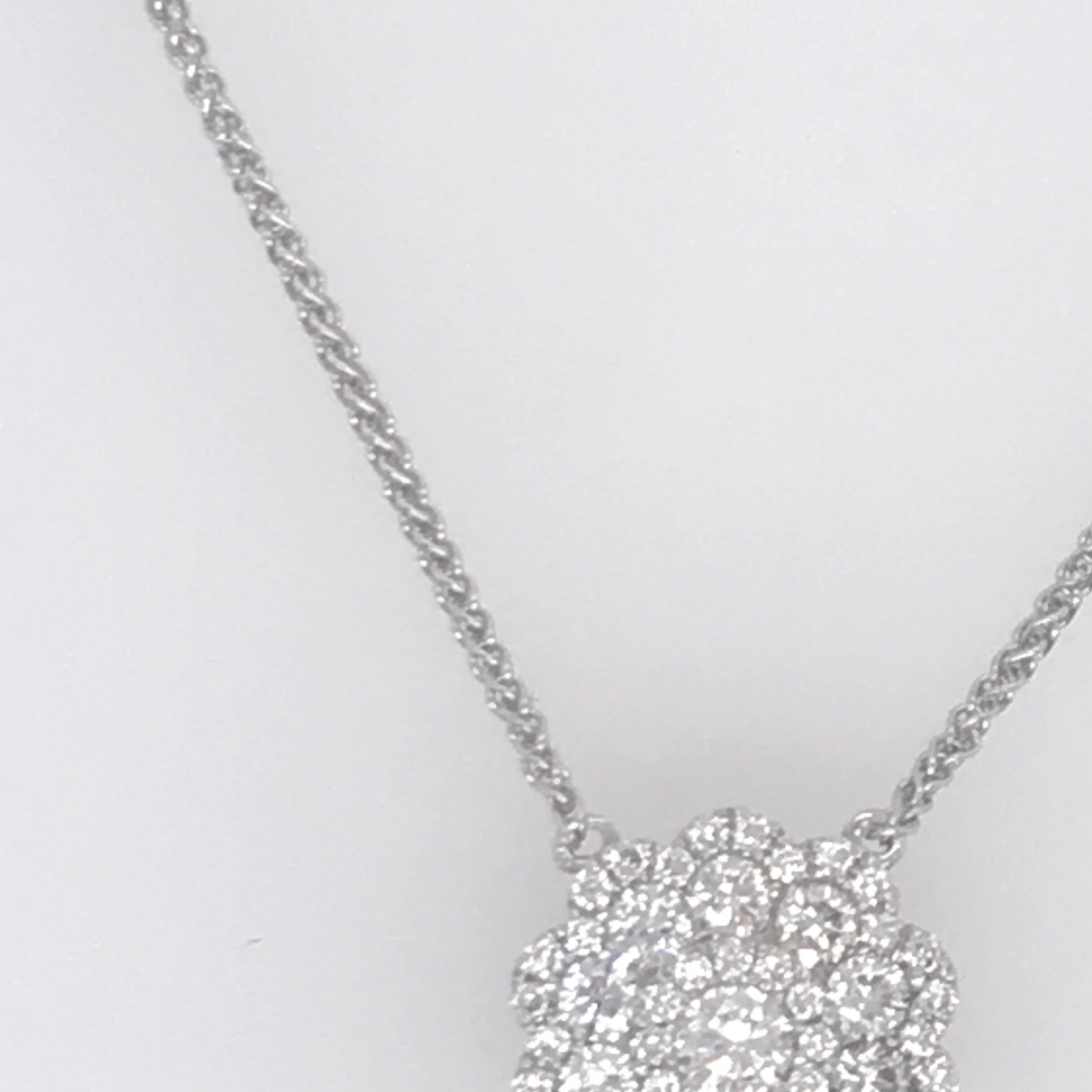Round Cut Diamond Cluster Floral Pendant Necklace 0.62 Carats 18K For Sale